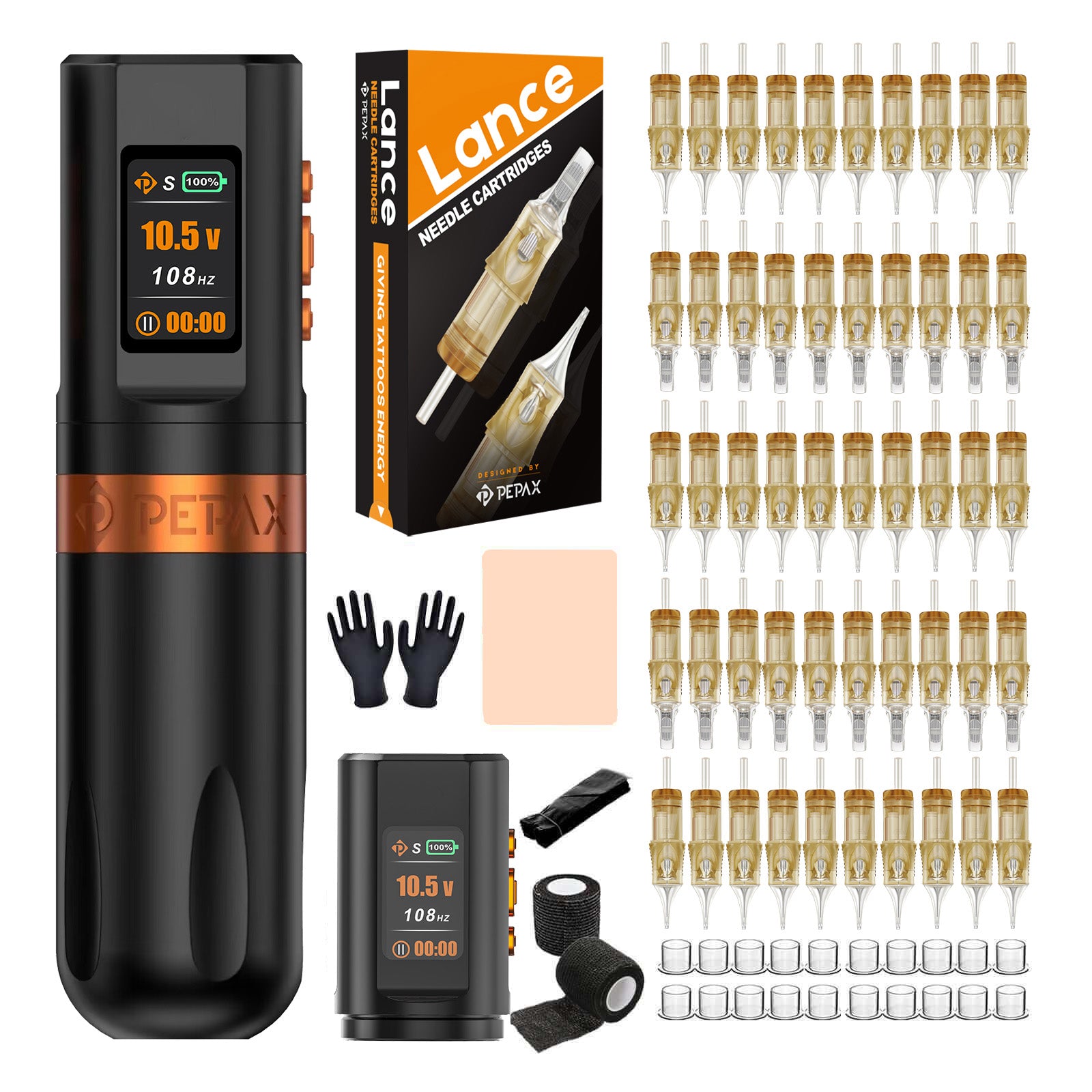 PEPAX Leve H2 Wireless Tattoo Pen Machine Professional Bundle 4.2 Stroke Orange