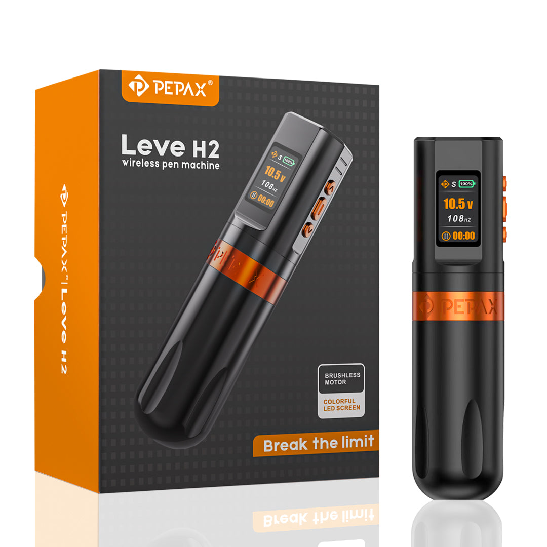 PEPAX Leve H2 Wireless Tattoo Pen Machine Professional Bundle 4.2 Stroke Orange