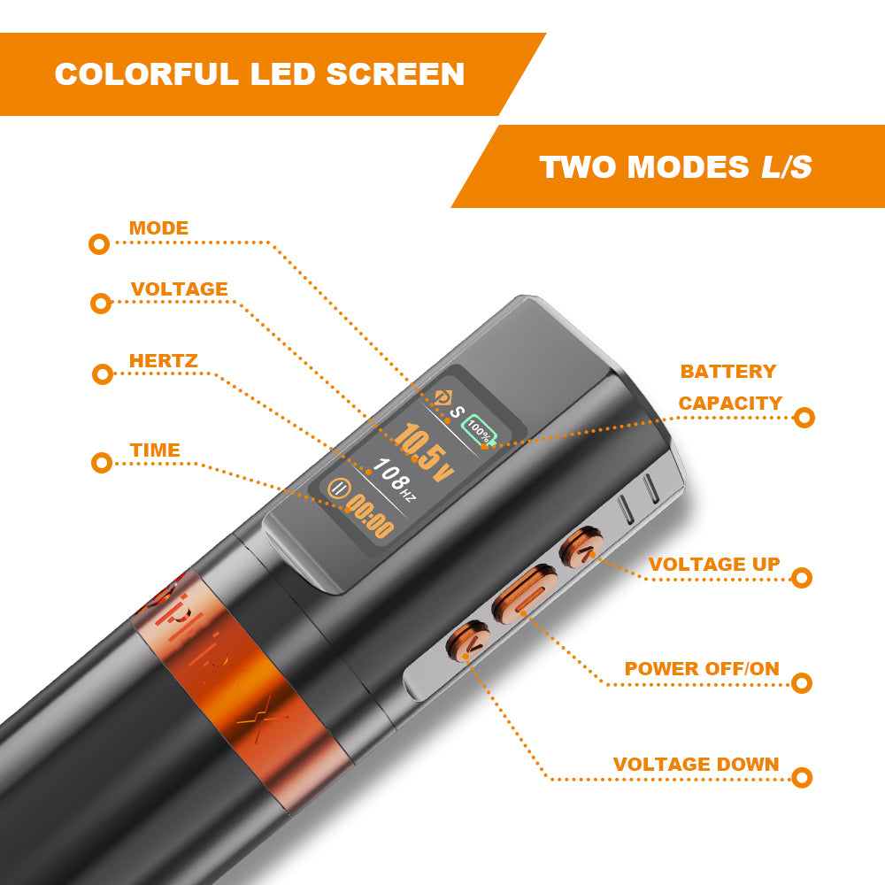 PEPAX Leve H2 Wireless Tattoo Pen Machine Professional Bundle 4.2 Stroke Orange