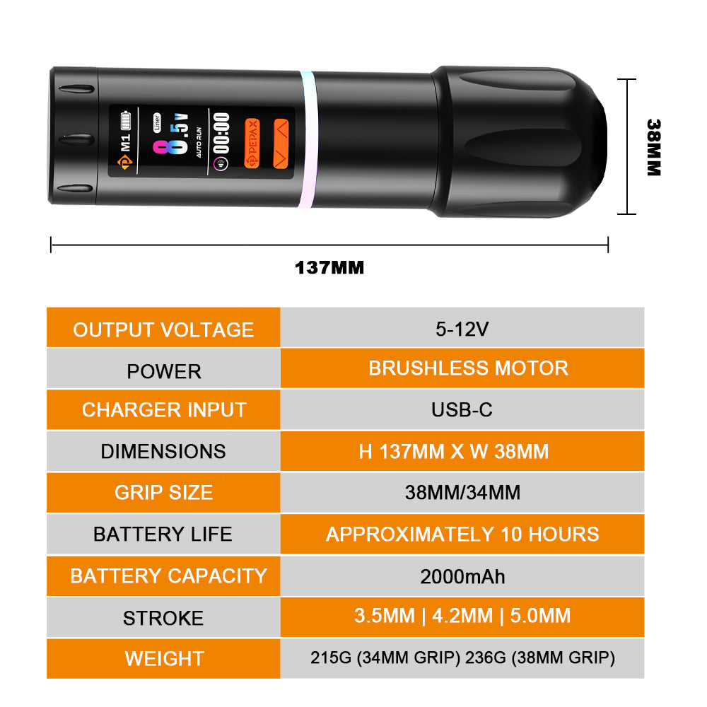 PEPAX Leve H3 Wireless Tattoo Pen Machine (4.2mm Orange )